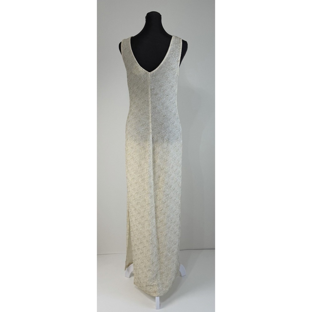 Vtg Y2K City Triangles Dress Sz M Cream Gold Metallic Sparkle Maxi Gown - Picture 3 of 10